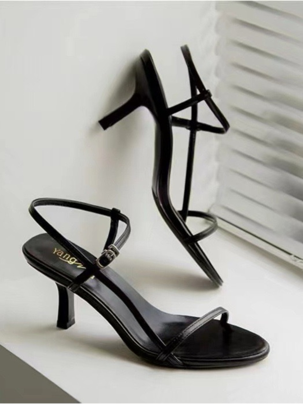 Yangz Black Strappy Mid-Heel Sandals